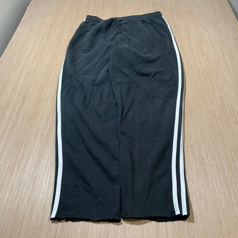 Adidas Sweatpants Mens Medium Black White 3 Stripe Raw Hem Fleece Joggers
